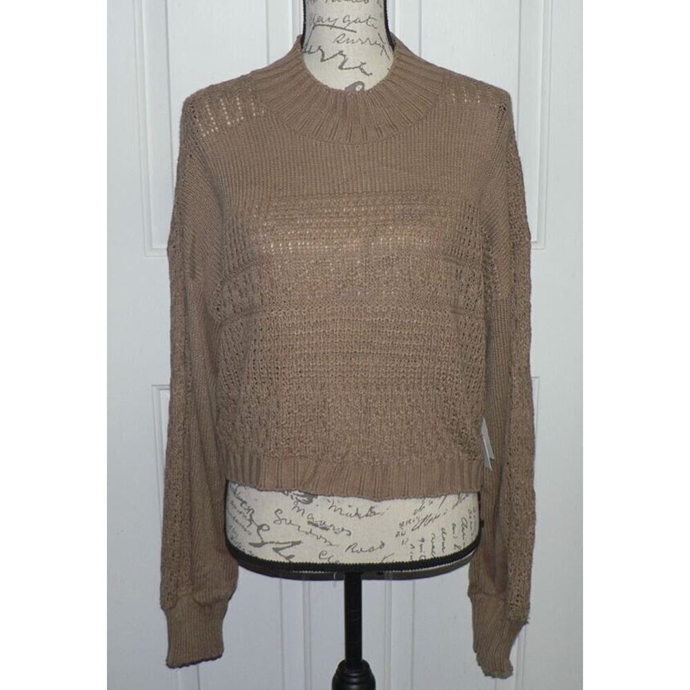 Abound Women's Textured Long Sleeve‎ Crop Sweater In Tan Dale Large